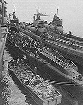 Japanese carrier subs along side USS Proteus